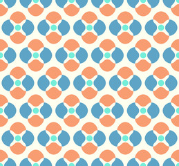 Blue and Orange Abstract Flower and Circle Pattern on Pastel Bac