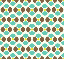 Brown and Green Abstract Flower and Circle Pattern on Pastel Bac