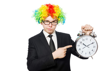Businessman clown in funny concept isolated on white