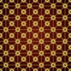 Gold Vintage Flower and Swirl Pattern on Pastel Background