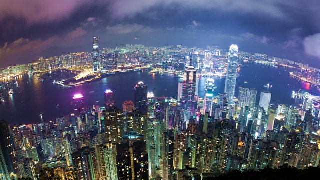Timelapse video of Hong Kong at night, fisheye view