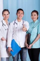 Happy diverse doctors