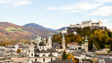 Naklejka premium The Fortress and The old town of Salzburg