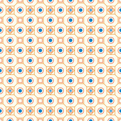 Orange Retro Flower Circle and Square Seamless Pattern