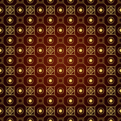 Gold Retro Flower Circle and Square Seamless Pattern