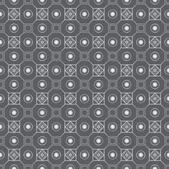 Silver Retro Flower Circle and Square Seamless Pattern