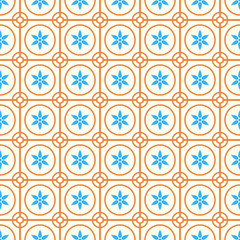Orange Circle and Flower Seamless Pattern on Pastel Background