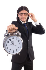 Businessman with clock isolated on white