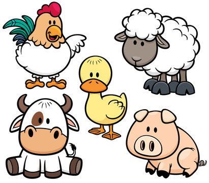 Vector Illustration of Cartoon Animals farm set