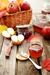 Autumn still life. Freshly cooked apple jam.
