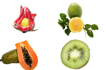 Okra, oranges, papaya, kiwi