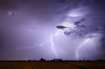 Storm with lightning in landscape