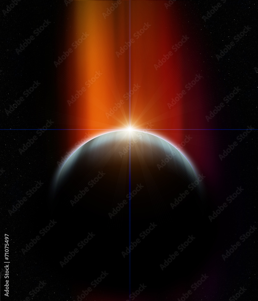 Wall mural planet with nebula and rising star