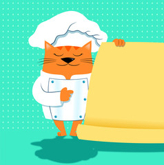 A cat chef with a menu