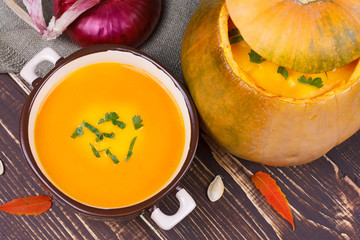Fresh cooked pumpkin soup