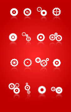 Gears And Cog Wheels Icons Set Vector With Reflection