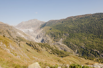 Fototapeta na wymiar Belalp, Bergdorf, Aletschji, Aussicht, Aletschgletscher, Schweiz