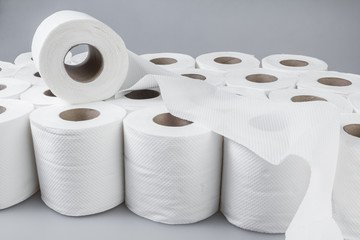Stack of white tissue paper rolls. - obrazy, fototapety, plakaty