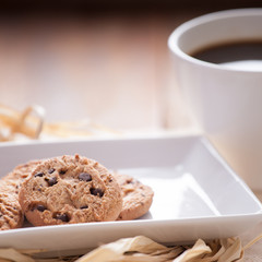 Chocolate chip cookies with coffee
