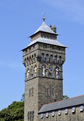Fototapeta na wymiar Cardiff tower clock and blue sky