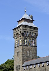 Cardiff tower clock and blue sky