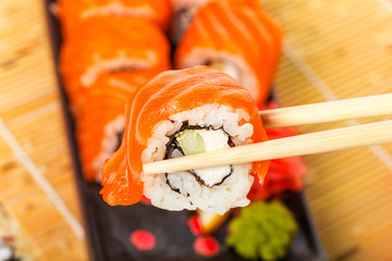 Salmon sushi rolls