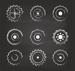 Gear Icons Set On Blackboard
