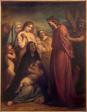 Brussels - Paint of scene - Jesus meets the women of Jerusalem