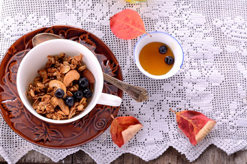 Healthy homemade granola or muesli with oats, almonds, hazelnuts