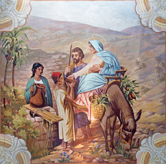 Flight of holy family to Egypt fresco from village church