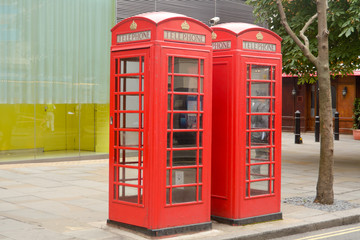 Two red phone boxes