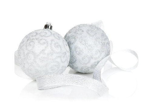 Silver Christmas Baubles With Ribbon