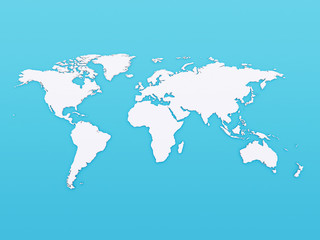 3D world map on blue background