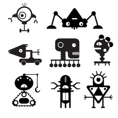 Vector robot silhouettes - Illustration