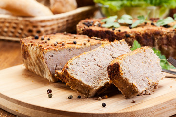 Traditional delicious meat pate with vegetables - obrazy, fototapety, plakaty