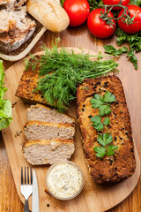 Traditional delicious meat pate with vegetables
