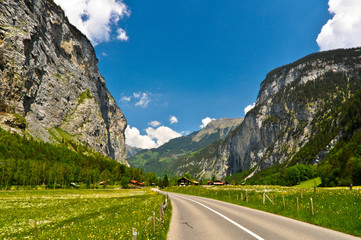 Mountain Road in Swiss Alps Valley, Jungfrau Region