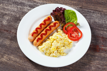 Sausages and scrambled egg