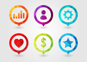 Pin Icon set for business. User Setting Chart Money Star Favouri
