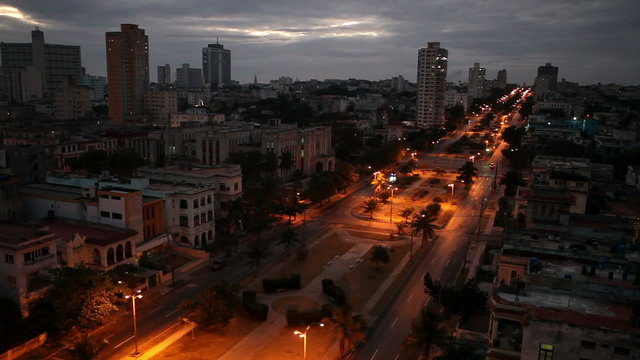 Cuba. Night Havana. The top view on the avenue Presidents.