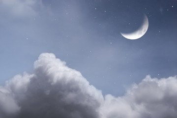 Naklejka na ściany i meble Starry Night Scene with Moon and Clouds and Stars