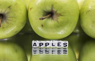 Green apples with label