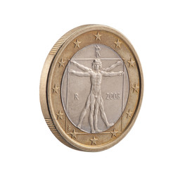 Italian One Euro with Vitruvian Man. Clipping path included.