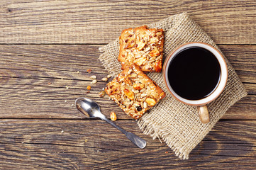 Sweet cookies with nuts and coffee