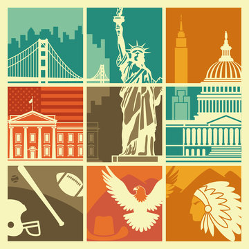 Traditional symbols of architecture and culture of the USA