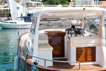 View of blue sea with yacht