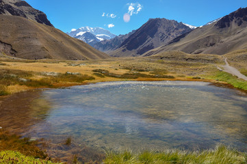 Fototapeta na wymiar Aconcagua National Park's landscapes in between Chile and Argent