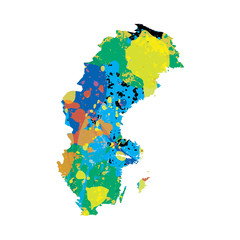 Obraz premium Illustration of a colourfully filled outline of Sweden