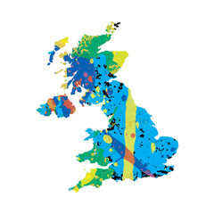 Illustration of a colourfully filled outline of United Kingdom
