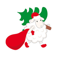 lamb carries a Christmas tree